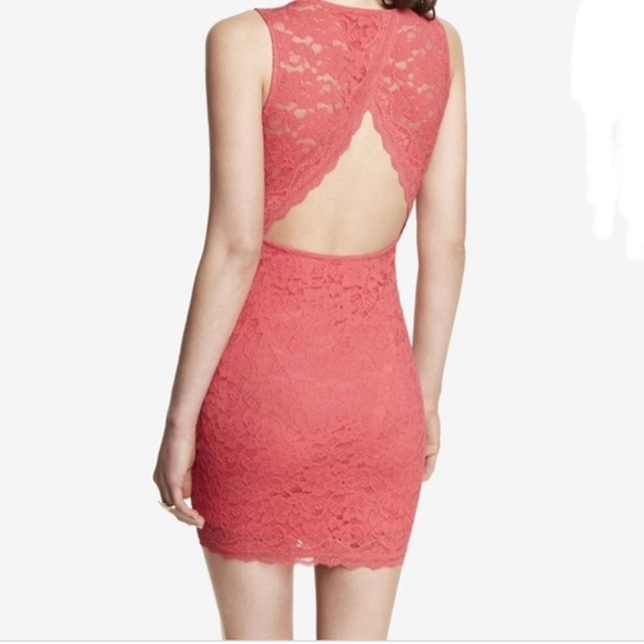 Express Lace Fitted Open Back Dress Coral XS - Picture 1 of 9